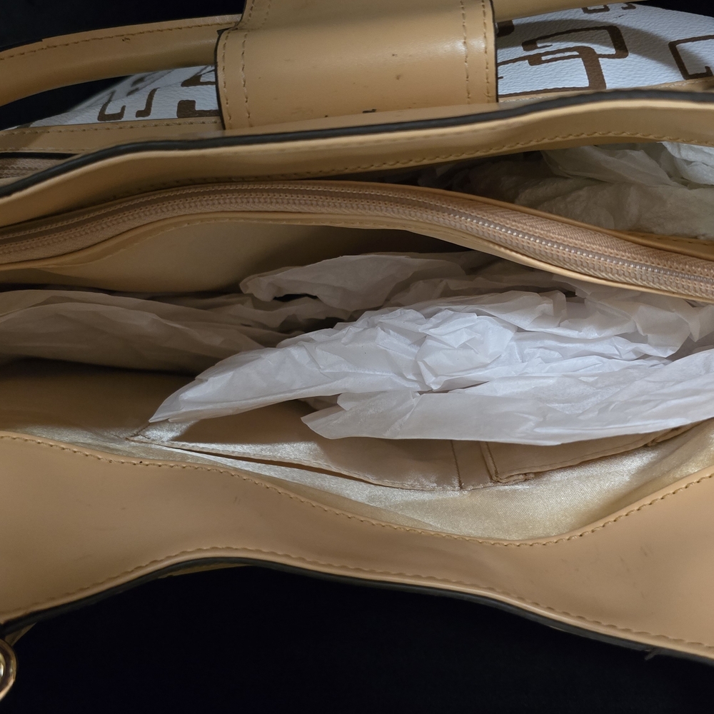 Guess Tan and White Logo Tote - Picture 8 of 9